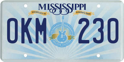 MS license plate OKM230