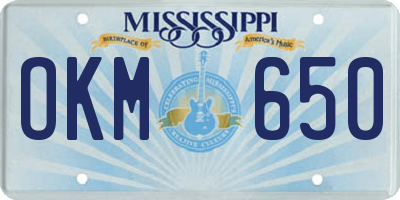 MS license plate OKM650