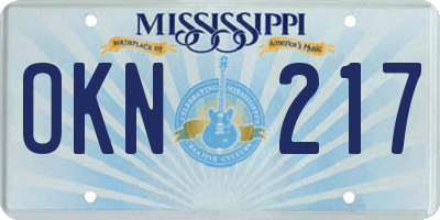MS license plate OKN217