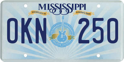 MS license plate OKN250