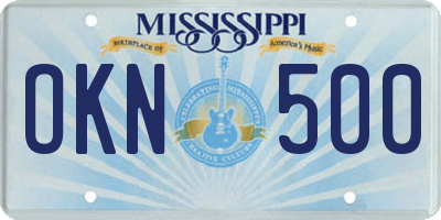 MS license plate OKN500