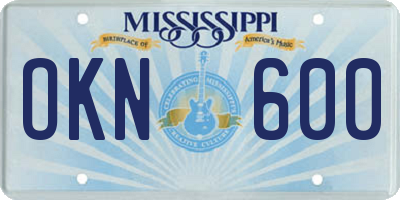MS license plate OKN600