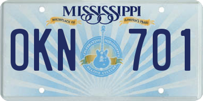 MS license plate OKN701