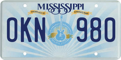 MS license plate OKN980