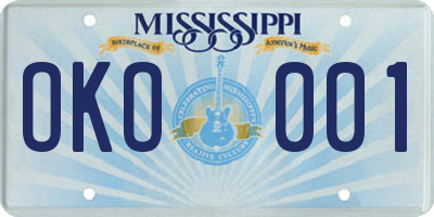 MS license plate OKO001