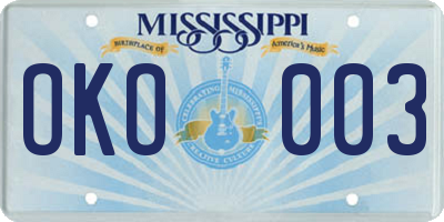 MS license plate OKO003