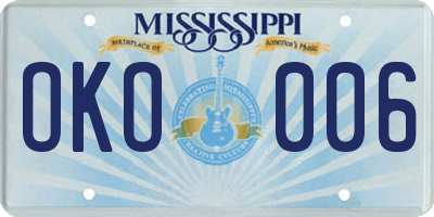 MS license plate OKO006