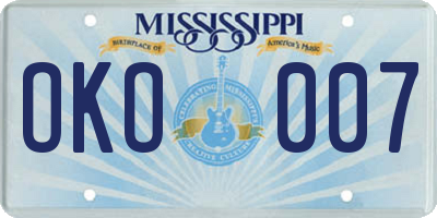 MS license plate OKO007