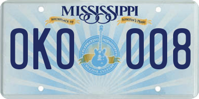 MS license plate OKO008