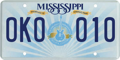 MS license plate OKO010