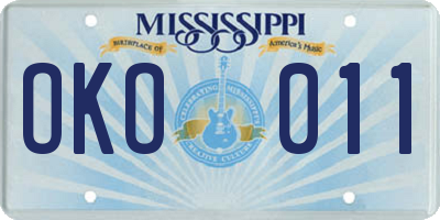 MS license plate OKO011