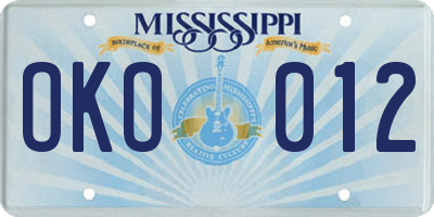 MS license plate OKO012