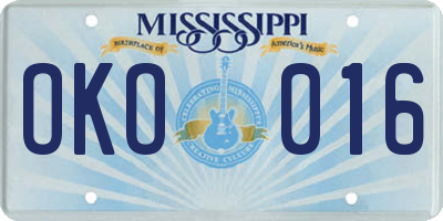 MS license plate OKO016