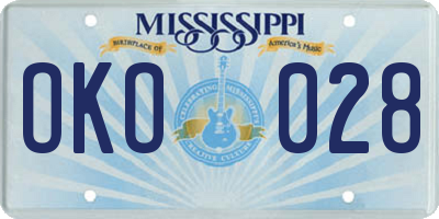 MS license plate OKO028