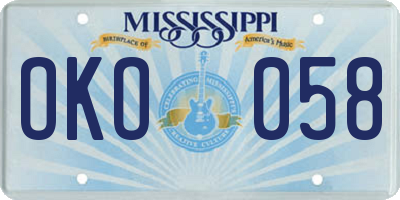 MS license plate OKO058