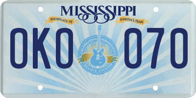 MS license plate OKO070