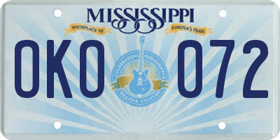 MS license plate OKO072
