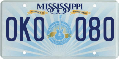 MS license plate OKO080