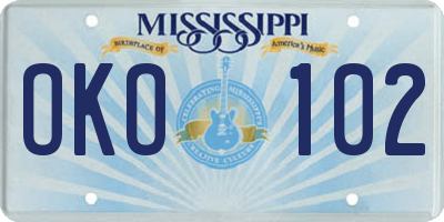 MS license plate OKO102