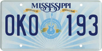 MS license plate OKO193