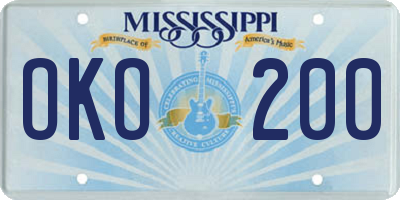 MS license plate OKO200