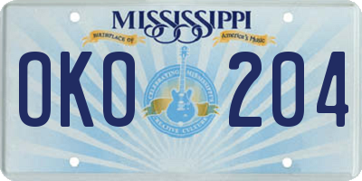 MS license plate OKO204