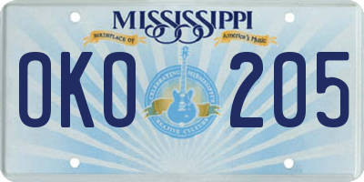 MS license plate OKO205