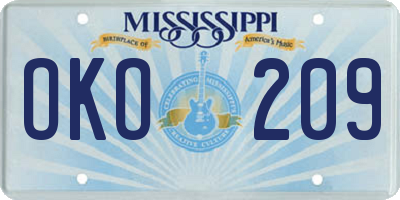 MS license plate OKO209