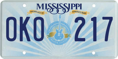 MS license plate OKO217