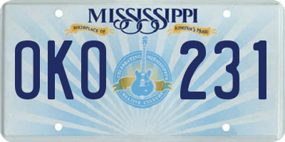 MS license plate OKO231