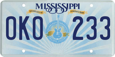 MS license plate OKO233
