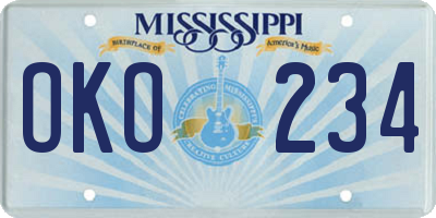 MS license plate OKO234