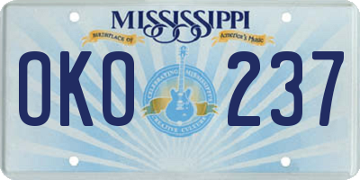 MS license plate OKO237