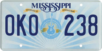 MS license plate OKO238