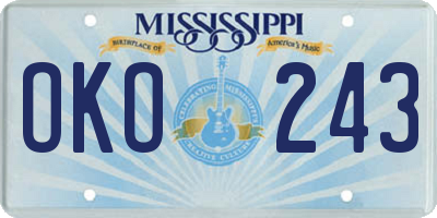 MS license plate OKO243