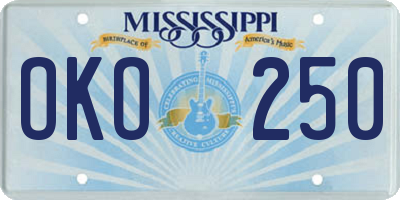 MS license plate OKO250