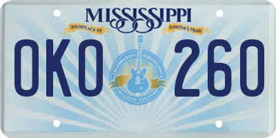 MS license plate OKO260