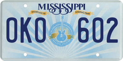MS license plate OKO602