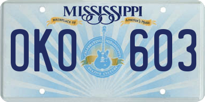MS license plate OKO603
