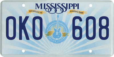 MS license plate OKO608