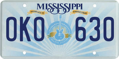 MS license plate OKO630