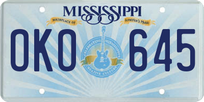 MS license plate OKO645
