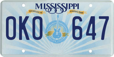 MS license plate OKO647