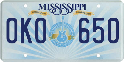 MS license plate OKO650
