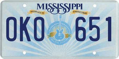 MS license plate OKO651