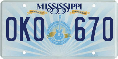 MS license plate OKO670