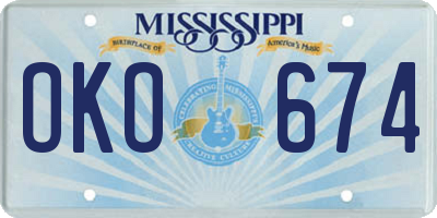 MS license plate OKO674