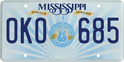 MS license plate OKO685