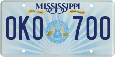 MS license plate OKO700