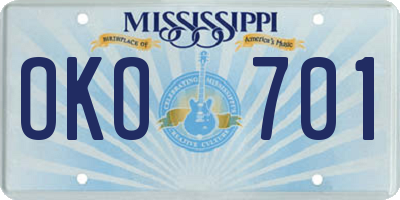 MS license plate OKO701